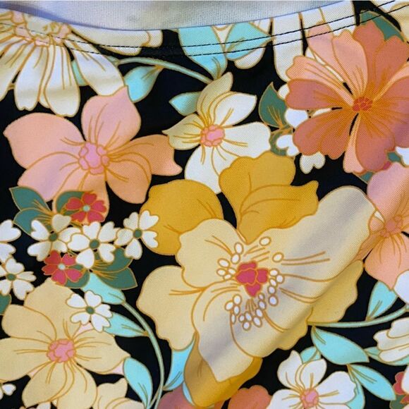 Shade&Shore Multi Floral Halter Keyhole Bandeau Tie Back One Piece Swimsuit NWT - Picture 7 of 16